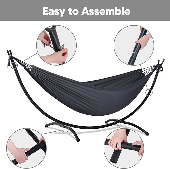 SUNCREAT Hammocks Standing Patio Hammock Portable Hammock with Stand Foldable Dark Gray