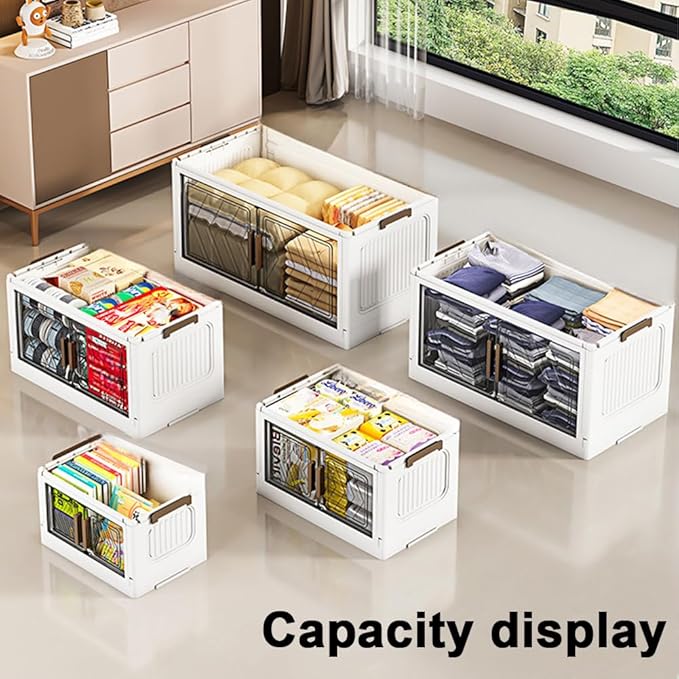 ETOYA 4-Tier Stackable Storage Bins with Lids 23QT Stackable Closet Organizers and Storage with Wheels and Magnetic Doors Foldable Plastic Storage Containers for Seasonal Clothes Toys Tools