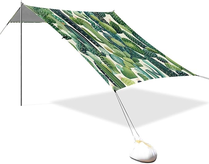ALAZA Cactus Green Plants Beach Tent Sun Shelter Portable Canopy Sunshade for Outdoor Camping Picnics Backyard Fun 10x9 ft