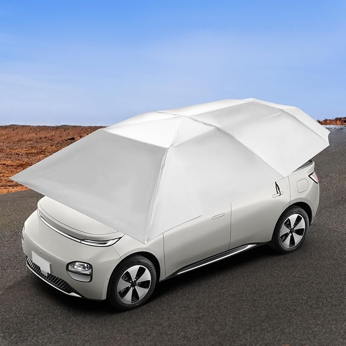 Semi-Automatic Car Tent 13.78x7.2ft Portable Car Sun Shelter with Hydraulic System for Sedan Foldable Car Awning with Carrying Bag for Vehicles Roof Protection (Silver Gray 4.2m)
