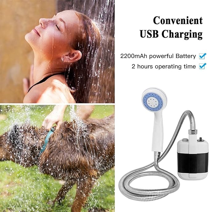 Amposei 2023 Portable Camping Shower USB Rechargeable Outdoor Shower Pump Electric Camp Shower On-The-Go Bathing Solution for Pets Beach Garden
