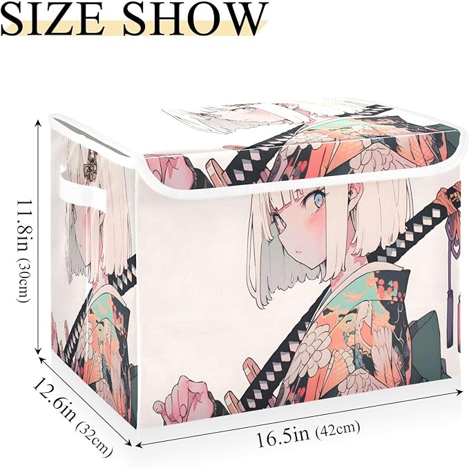 Storage Cube with Lid Beautiful Samurai Print 16.5×12.6×11.8 IN Collapsible Large Capacity Foldable Storage Basket Bin Organizer