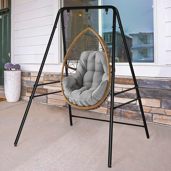 Hammock Chair StandMulti-Use Metal Swing Stand FrameHeavy-Duty Hammock Stand Only for Outdoor Indoor Porch Backyard200kg CapacitySwing Chair not IncludeEasy to Assemble (Black)
