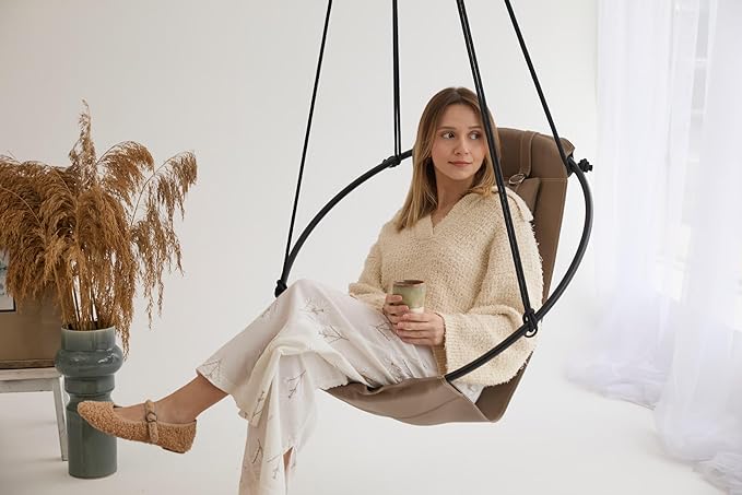 Hanging Egg Chair - Handmade Scandinavian Style Hammock Swing Chair Hanging Chair for Bedroom Indoor &amp Outdoor Patio Swing Double-Layered Faux Leather