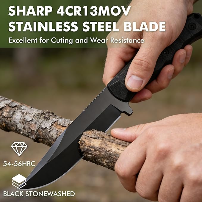SK2 EDC Fixed Blade Knife with SheathTanto Blade Nylon Fiberglass Handle Tactical Knife Full Tang Survival Knives for Outdoor Camping Hunting Fishing Hiking