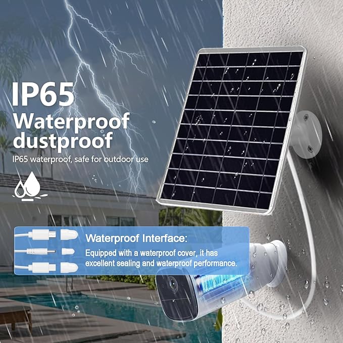 8W Solar Panel Built-in with 12000mAh Battery for Security Camera Outdoor 3in1 Plug Charger Panel for Ring/Eufy/Wyze Battery cam Support Emergency Power for Camping Hiking Lights Phones Tablet PC