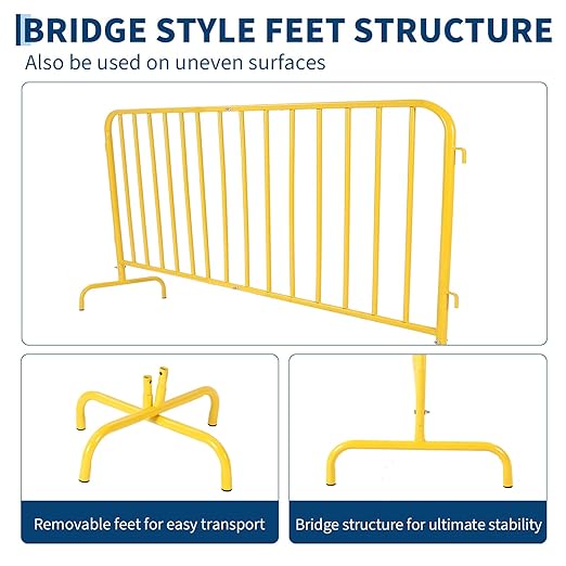 Garvee Interlocking Steel Barricade 5.5 Ft. Heavy Duty Galvanized Metal Barricade Interlocking Steel Road Barriers with with Bridge Feet Base for Crowd Control Event Fencing Indoor/Outdoor Yellow