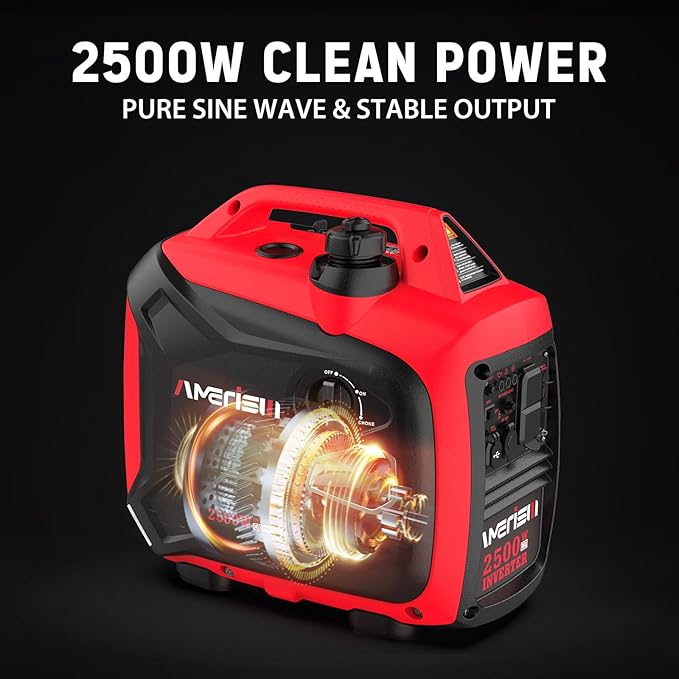 AMERISUN 2500 Watt Portable Inverter Generator with CO Sensor and Quiet Technology for Camping Tailgating (AM5020C)