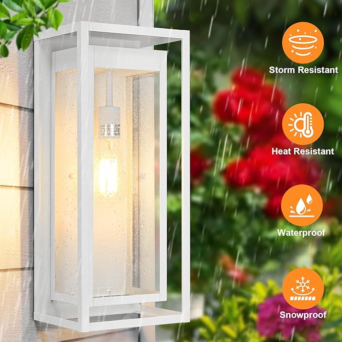 Large Outdoor Wall Sconce 2 Pack 19 White Outdoor Light Fixture Exterior Lighting Fixtures Anti-Rust Porch Lights with Clear Glass for Front Door Garage
