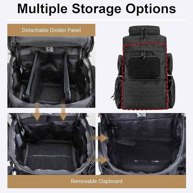 MGFLASHFORCE Tactical Range Backpack for handgunsLaser-Cutting Modular Gun Backpack with 5 Pistol Cases for Hunting and Shooting