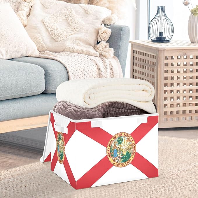 Florida State Polyester Flag Fl Red Storage Container with Lid Collapsible Box Organizer Boxes for Storage for Dorm Room