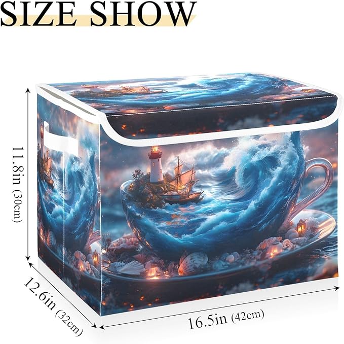 AIXIWAWA Lidded Storage Cube (Surreal Cup) Fabric Foldable Closet Bins with Flip Lid and Handles Organizer Basket Container 16.5 x 12.6 x 11.8 IN