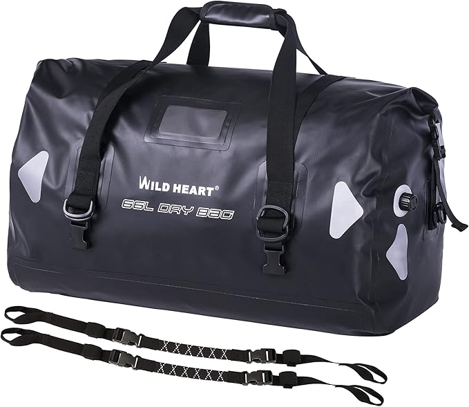 WILD HEART Waterproof Motorcycle Duffel Bag PVC500D Double-bottom With Rope Straps and Inner Pocket 40L 66L 100L for Kayaking Camping BoatingMotorcycle