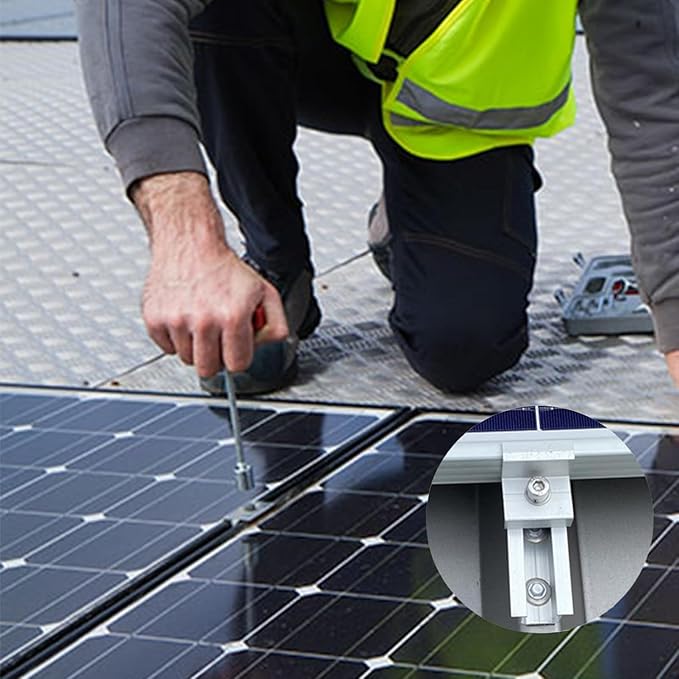 Solar Panel Bracket Kit 12 Pcs Aluminium Mounting Rail 200mm Solar Panel Mount 30mm/35mm Z-Bracket Set Center Clamps Solar Mounting Rail Connector for Metal Roof Tin Roof Flat Roof Sheet Roof