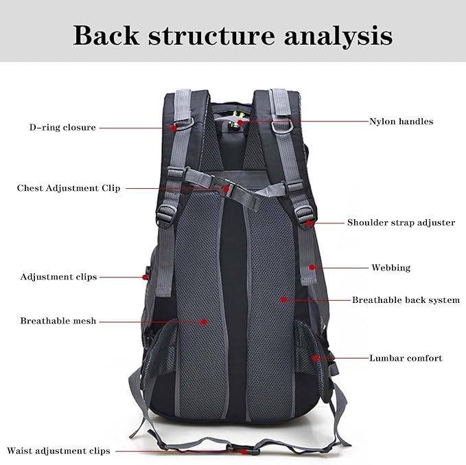 Outdoor multifunctional backpack 50 litre scientific mountaineering bag with reduced load suitable for hiking (Red)