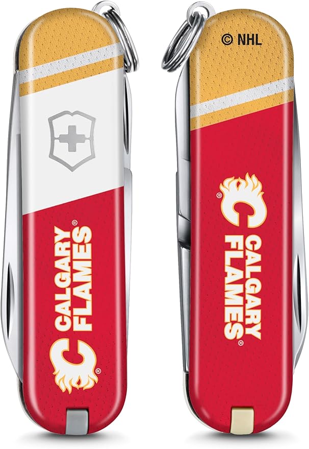 Victorinox Classic SD Swiss Army Knife – Compact 7 Function Swiss Made Pocket Knife with Small Blade Screwdriver and Key Ring – Calgary Flames