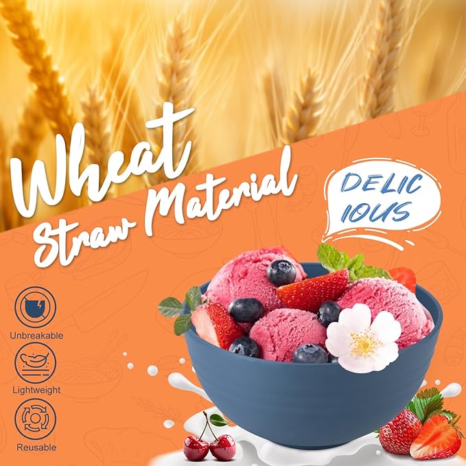 Wheat Straw Dinnerware Set 40 PCS - Service for 8 | Plates and Bowls Sets | Unbreakable Dishes Set - Dinner Plates Dessert Plate Cereal Bowls Drinking Glasses Dishwasher Safe - Multi