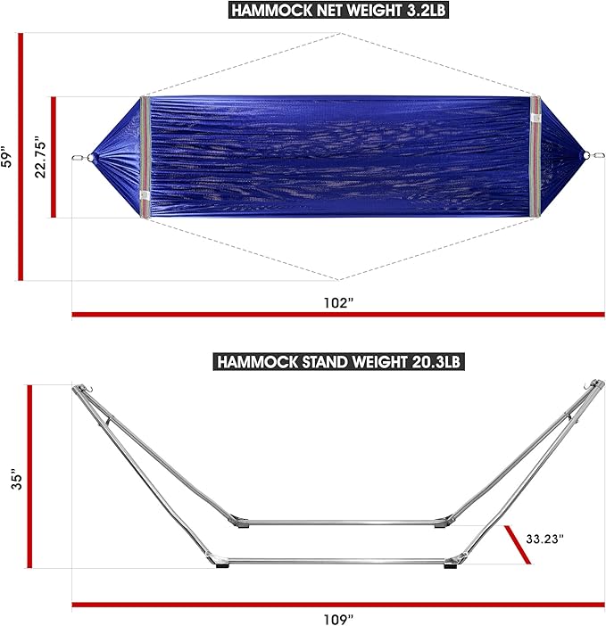 Tranquillo 650 lbs Capacity Double Hammock Stand for 2 Persons Adjustable Hammock Collapsible Camping Hammock and Stand Signature Stainless Steel Stand Breathable Polyester Hammock Net Pearl Blue