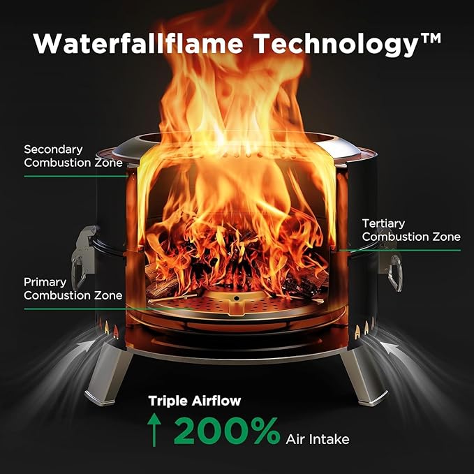 Ciays Smokeless Firepit for Outside 21 Inch Outdoor Fire Pit for Camping with Patented Technology Portable Fire Pit with Steel Grill Rack Fire Poker and Bag Easy Setup and Storage Wood Burning