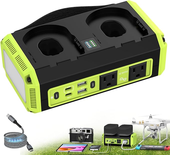 350W Pure Sine Wave Power Inverter Compatible with Ryobi 18V Battery DC 18V to AC 120V Inverter 7A Fast Charger &amp 2 AC Outlet 2 USB Ports &amp 2 Type-C Ports 600LM LED Work Light (No Battery)