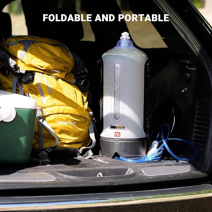 yETO 12L/3.17 Gallons Portable Camping Shower Portable Shower for Camping Camp Shower Solar Shower Outside Shower with Pressure Foot Pump and Handy Nozzle Camping Showers Camping Shower Bag GREY-12L