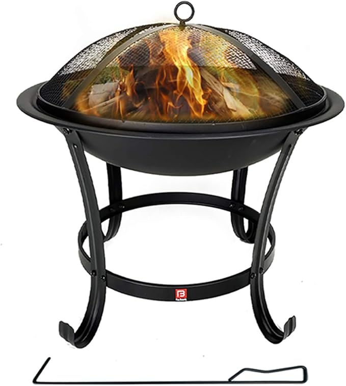FireBeauty Fire Pit BBQ Grill Pit Bowl with Mesh Spark Screen CoverPoker