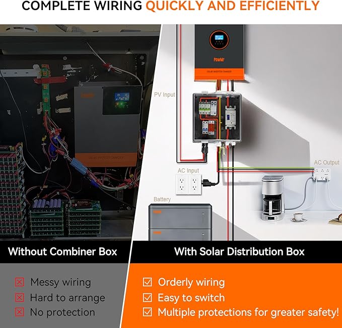 PV Combiner Box 1 String Solar Distribution Box with 25A 150A DC 63A AC Circuit Breakers and Surge Protection. Solar PV Breaker Box Designed for 5000W Solar Inverter (SP5K/SP5.2K/LVM5K)