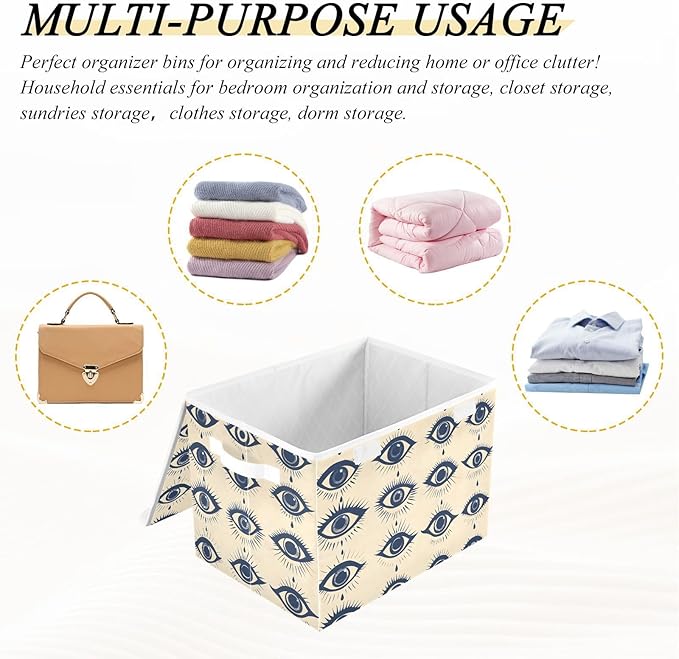 Storage Cube with Lid Eyes Pattern Blue Print 16.5×12.6×11.8 IN Collapsible Large Capacity Foldable Storage Basket Bin Organizer