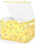 Storage Box Yellow Bee Honey Closet Storage Bins with Lids Foldable Oxford Fabric Storage Box for Home Bedroom Closet Office (16.5x12.6x11.8 in)