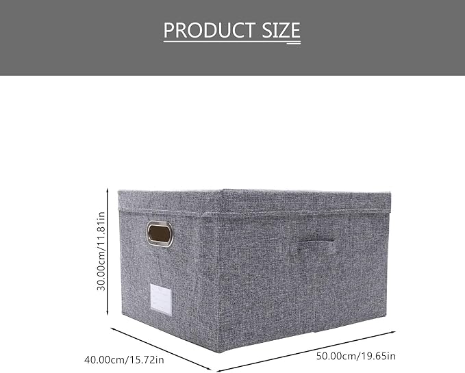 KALLORY Fabric Storage Box with Metal Buckle Large 40x50x30cm Linen Blend Foldable Storage Bin for Household Organization