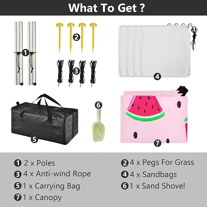 Beach Canopy with Windproof Ropes &amp Sandbags Beach Tent Sun Shade Sun Shelter for Camping Trips Fishing Backyard Fun or Picnics Watermelon