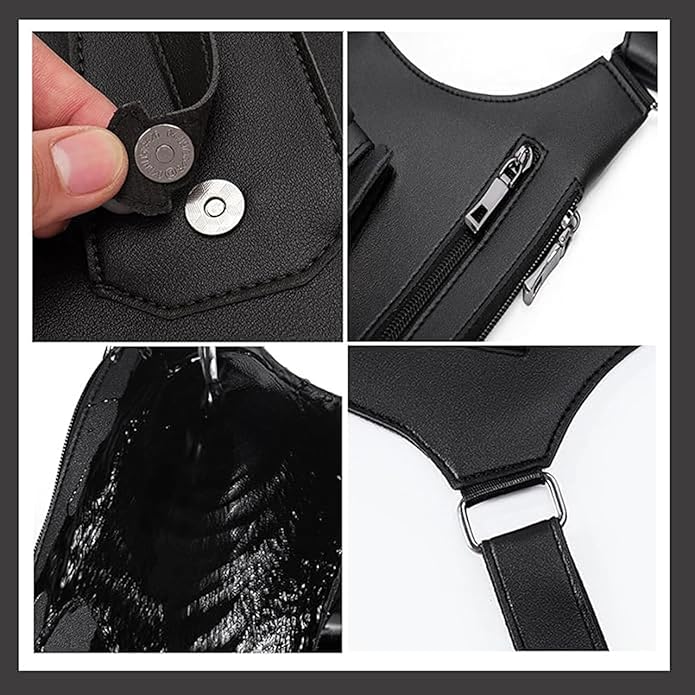 Double Shoulder Bag Adjustable Tactical Armpit Pouch for Men Anti-Theft Underarm Leather Wallet Pocket Holster