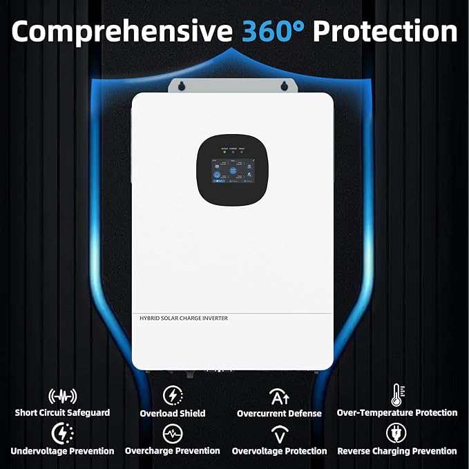 POWLAND 10000W Grid-Tied Hybrid Solar Inverter with WiFi | Battery-Free Design | 48V DC to 120V/240V AC Split Phase | Built-in 250A MPPT | Works with 48V LiFePO4/Lead Acid Batteries UL1741