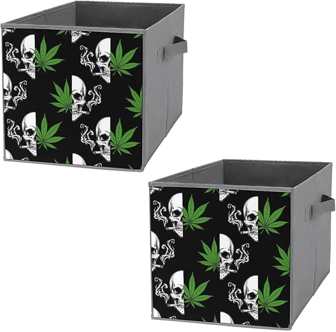 Foldable Storage Bins with Handles Skull Smoking Sturdy Collapsible Cube Box for Organizing Blankets Towels Toys Ideal for Home &amp Closet Use
