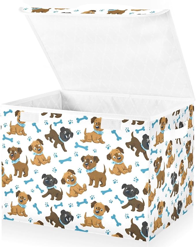 MNSRUU Containers Baskets with Lids Dog Bone Footprint Foldable Storage Bins Organizer with Lid Collapsible Storage Boxes for Home Bedroom Closet Office