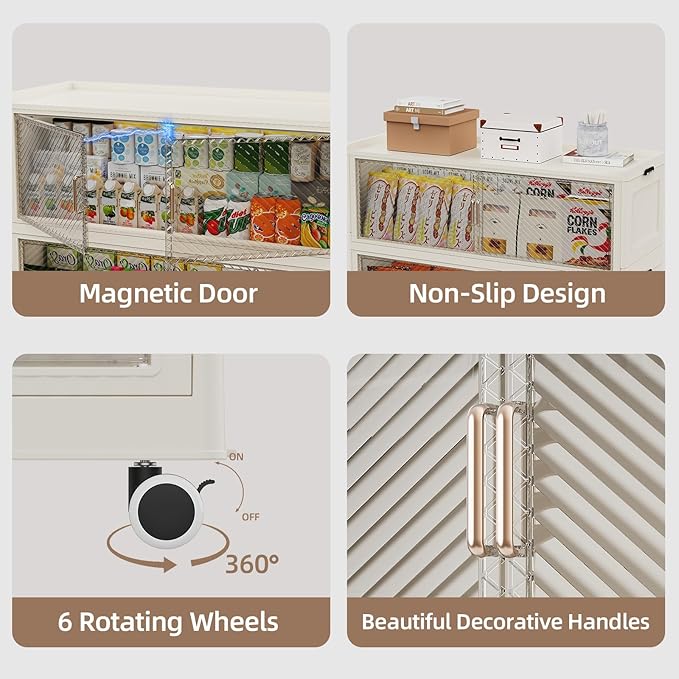 SAILUN 400Gal Extra Large Stackable Storage Bins with a Lid Collapsible Storage Bins With Doors and Wheels Foldable Storage Cabinet for Garage Closet Organization Beige 5Pack