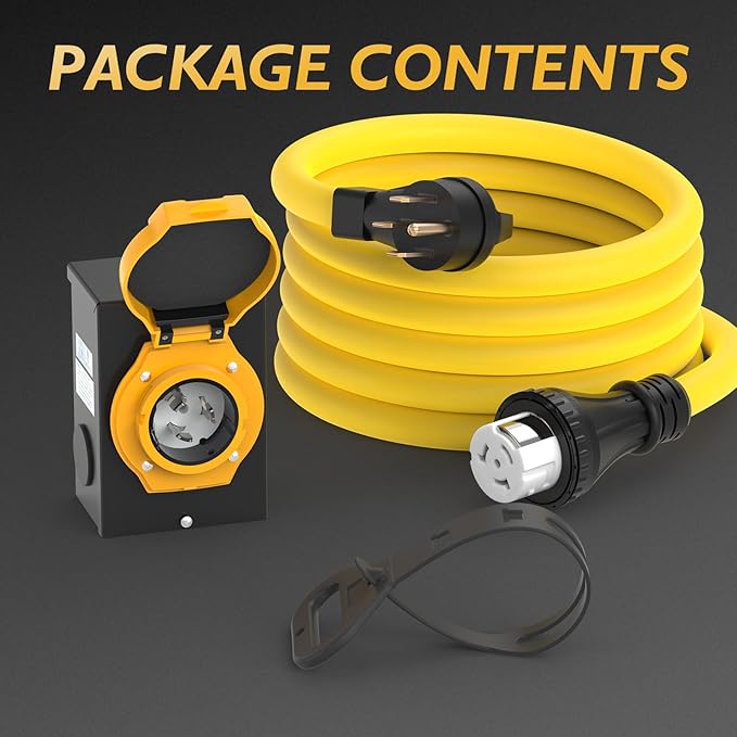 TOOLIOM 50 Amp Generator Cord 50FT and 50 Amp Generator Inlet Box NEMA 14-50P/SS2-50R Twist Lock 125/250V 12500W 6/3+8/1 AWG SJTW Generator Power Cord Pre-Drilled Generator Inlet Box UL&ampETL Li