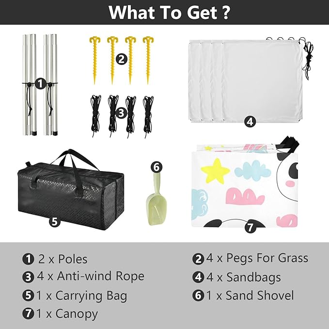 Beach Canopy with Windproof Ropes &amp Sandbags Beach Tent Sun Shade Sun Shelter for Camping Trips Fishing Backyard Fun or Picnics Panda
