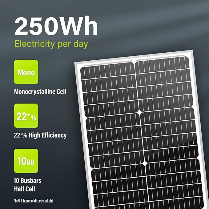 Newpowa 50W Solar Panel 50W(Watts) 12V(Volts) Monocrystalline PV Module High-Efficiency Battery Maintainer Power for Battery Charging of Boat RV Camper SUV and Other Off-Grid Applications