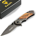 BlacKnife Folding Pocket Knife with Wooden Handle and Clip – Ideal Knife for Camping Hunting DIY (Best Grandpa Ever)