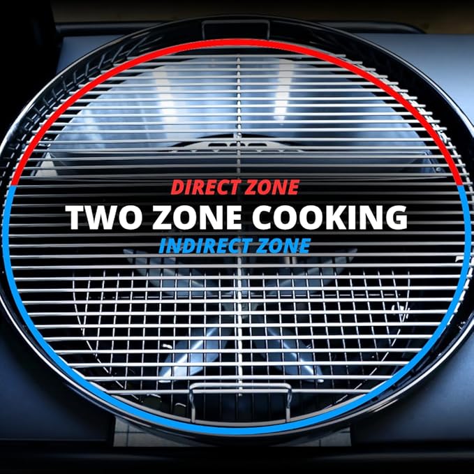 SnS Grills 22-Inch Charcoal Grill and Smoker — MasterKettle with Patented Slow ‘N Sear Deluxe Insert 304 Stainless EasySpin Grate Integrated Side Table 10-Year Warranty.