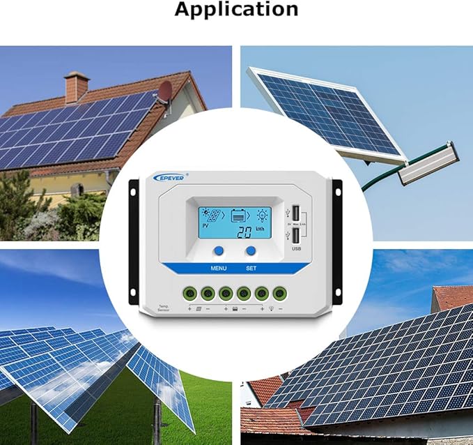 EPEVER® 10A Solar Charge Controller 12V/24V Auto Working PWM Solar Panel Charge Regulator with LCD Display and Powerful Dual USB Output
