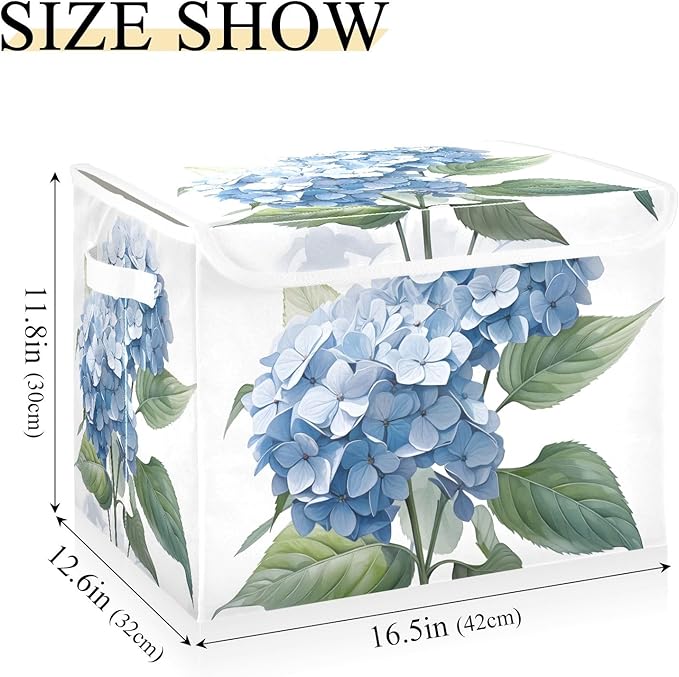 ALAZA Storage Bins Organizer Box Baskets Lidded Clothes for Shelves Closet Hydrangea Flower Blue Collapsible Stackable Storage Cubes Handles