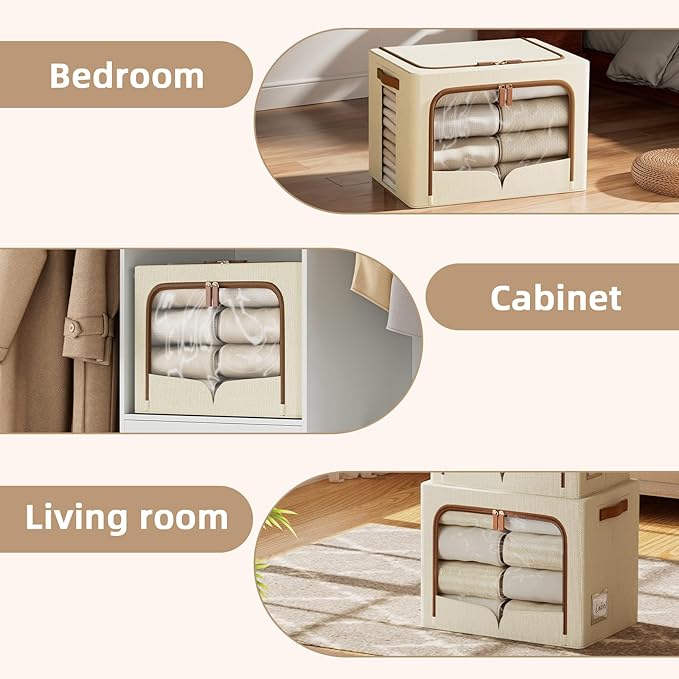 FHSQX 6 Pack Clothes Storage Bins - Foldable Storage Bins for Clothes Fabric Storage Box with Metal Frame (Beige 19.7x15.7x13.8 inch)