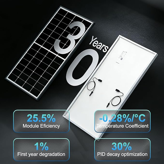 200 Watt Solar Panel HPBC 225w Solar Panels 25.5% High-Efficiency Solar Cell rv Solar Panels IP68 Rate for Home Off-Grid System Roof RV Boat Marine Trailer Farm(HPBC 225w)