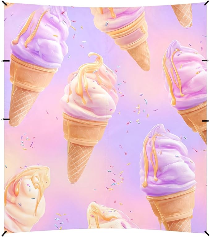 ALAZA Ice Cream Purple Background Pattern Beach Tent Sun Shelter Portable Canopy Sunshade for Outdoor Camping Picnics Backyard Fun 10x9 ft