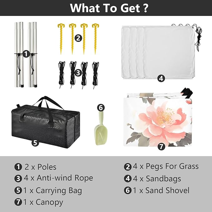 Peach Flowers Beach Tent &amp Canopy UPF50+ Protection Lightweight Shade Sun Shelter Includes Sand Shovel Sandbags Stability Poles for Family Trips Picnics &amp Camping