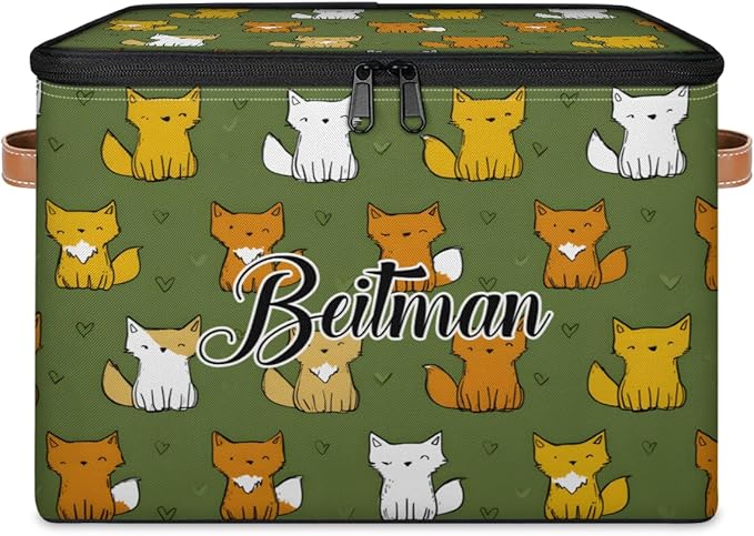 Storage-Bins with Lids Personalized Closet-Storage-Bins Under-Bed Stackable-Cubes-Box for Home Bedroom Fox Green