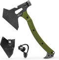 Tactical Axe with G10 Handle Camping Survival Hatchet Multifunctional Hiking Outdoor Heavy Duty Full Tang Tomahawk Tools with Hammer Unique Design Crowbar Leather Sheath (Green)