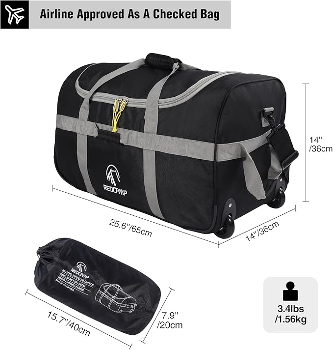REDCAMP 85L/120L/140L Foldable Duffle Bag with Wheels Large Travel Duffel Bag
